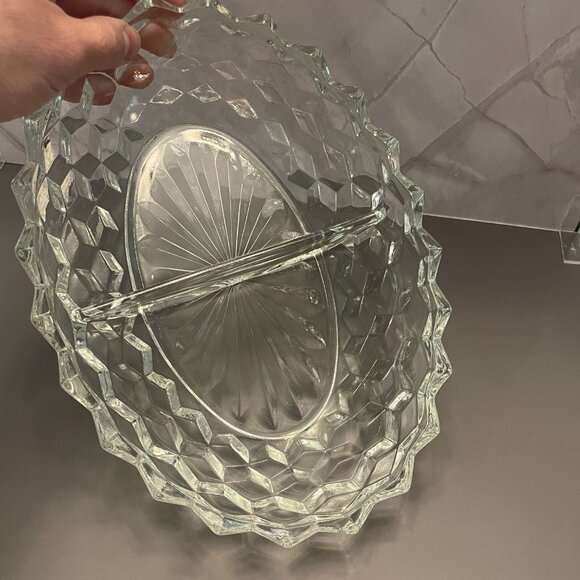 VINTAGE AMERICAN FOSTORIA CLEAR CUBIST DIVIDED RELISH/VEGETABLE OVAL DISH  10" - Picture 5 of 6
